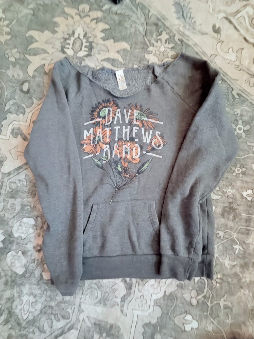 Alternative Gray Crewneck Sweater with Orange Floral Graphic
